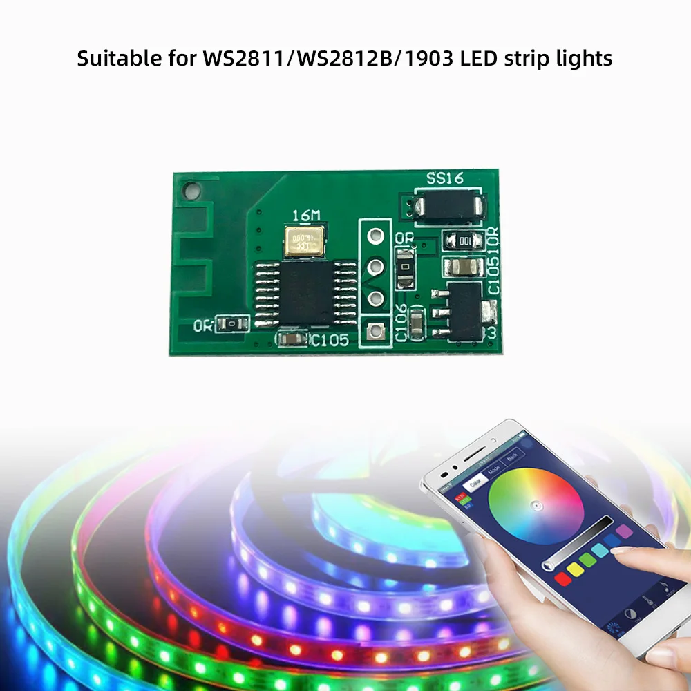 5PCS ARGB Colorful LED Strip Module WS2812B 2811 1903 LED Strip Controller Bluetooth APP Multi color Dimming 12V 5V Small size