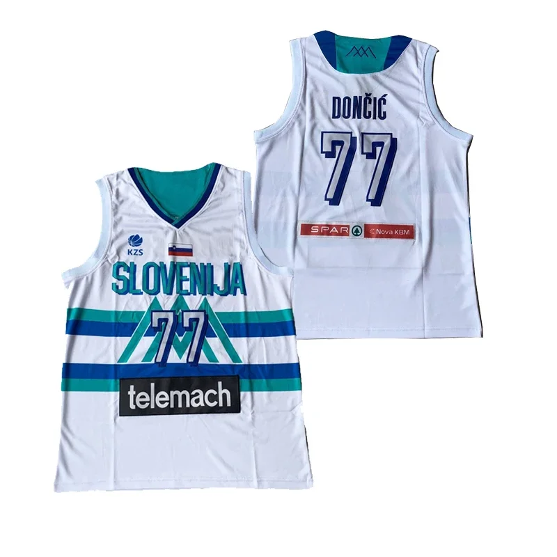 Basketball jerseys SLOVENIJA team 77 Doncic JERSEY Sewing Embroidery Outdoor sportswear cheap high quality White Blue champion