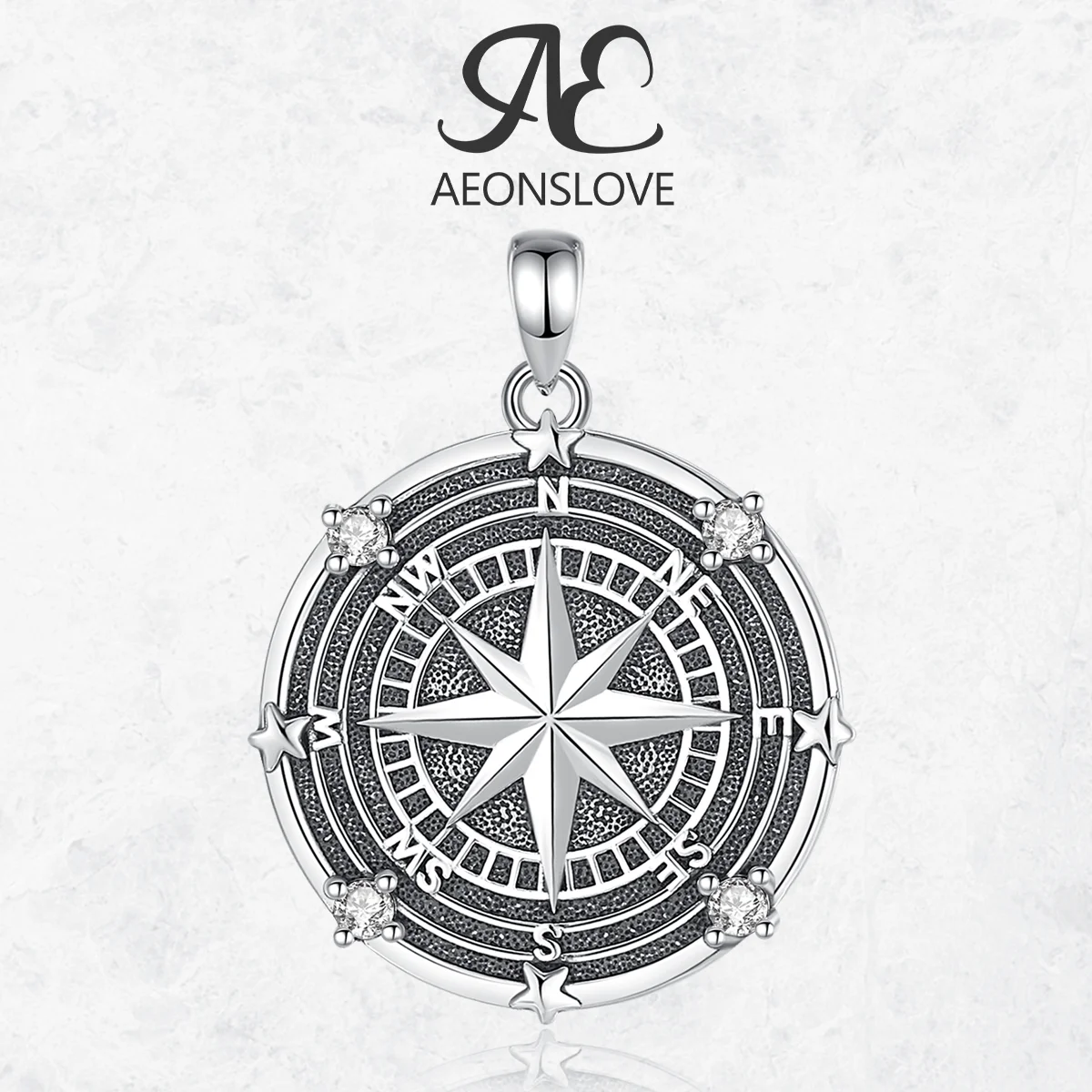 AEONSLOVE 925 Sterling Silver Compass Necklace Vintage Zircon North Star Pendant Graduation Jewelry Traveler Gift for Men Women