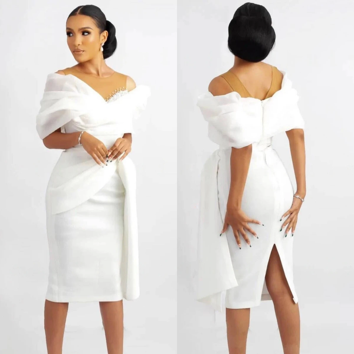 

Customized Luxury Satin Exquisite Wedding Dress Fashion Mermaid Dreamy Bridal Party Sexy V-neck Temperament Bridal Gowns