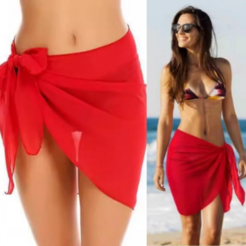 Women Short Sarongs Swimsuit Coverups Beach Bikini Wrap Sheer Short Skirt Club Party Chiffon Hip Waist Scarf Swimwear Cover Ups view 5