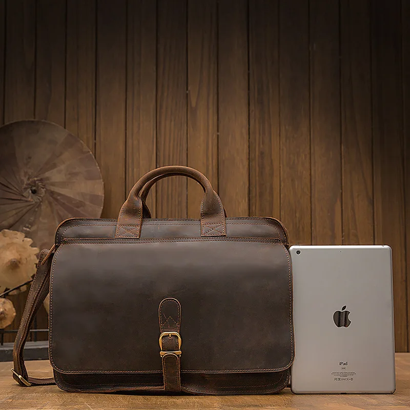 Bolsos de mano de piel de vaca de primera capa para hombre, maletín de negocios informal, bandolera de hombro, bolsos de viaje para ordenador, novedad de 2024