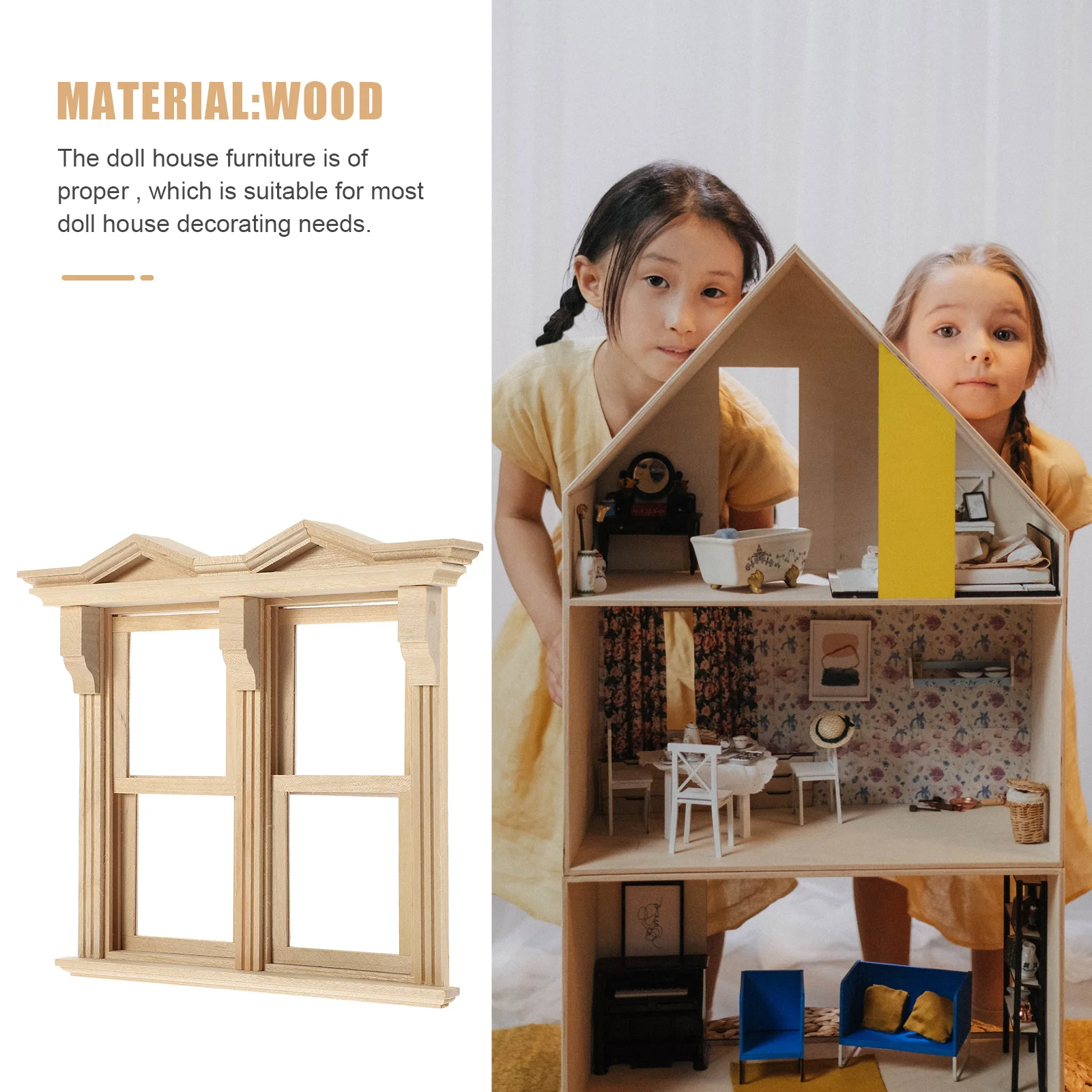 Dollhouse Miniature Furniture Door and Window Model Wooden Scene Ornaments Sliding Outdoor Decor Decorate Uncolored Accessories