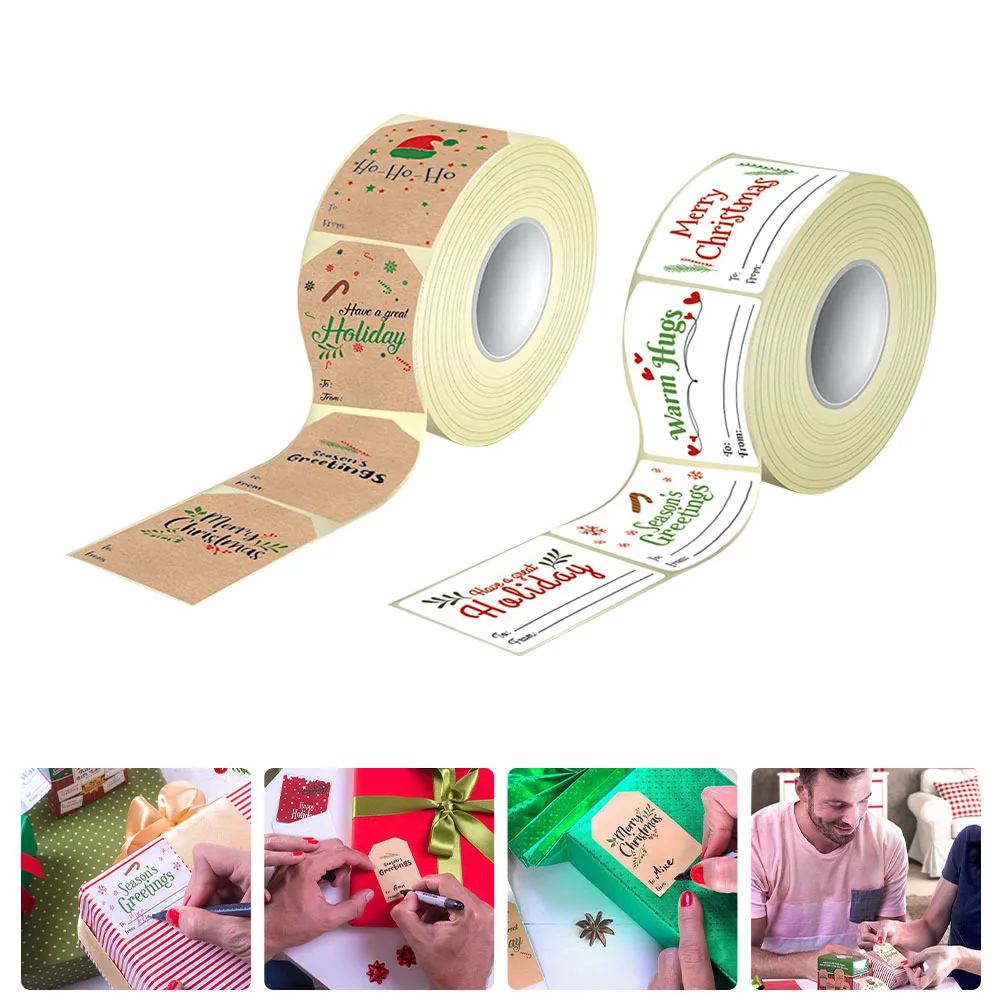 

2 рулона самоклеящихся рождественских наклеек с праздничным дизайном для упаковки выпечки, поделок своими руками, декоративных коробок и запечатывания