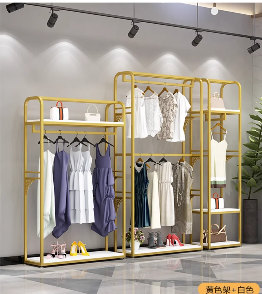 Clothing store display rack Clothing rack Floor clothing rack men's and women's clothing store decorative shelf shelf shoe bag r