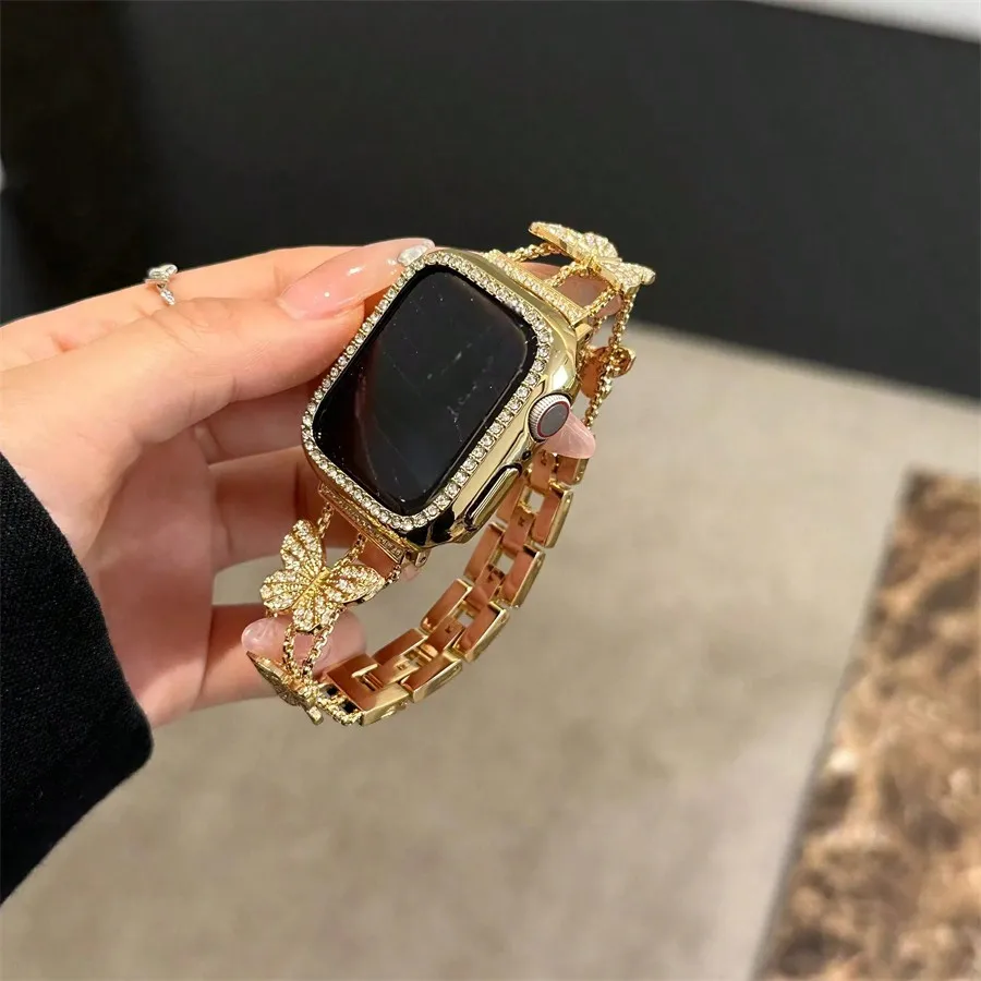 

Gold Butterfly Metal Band, Compatible With 38/40/41/42/44/45/46/49mm Dial, Compatible With Apple Watch Ultra/S10/9/8/7/6/5/4/3/2/1