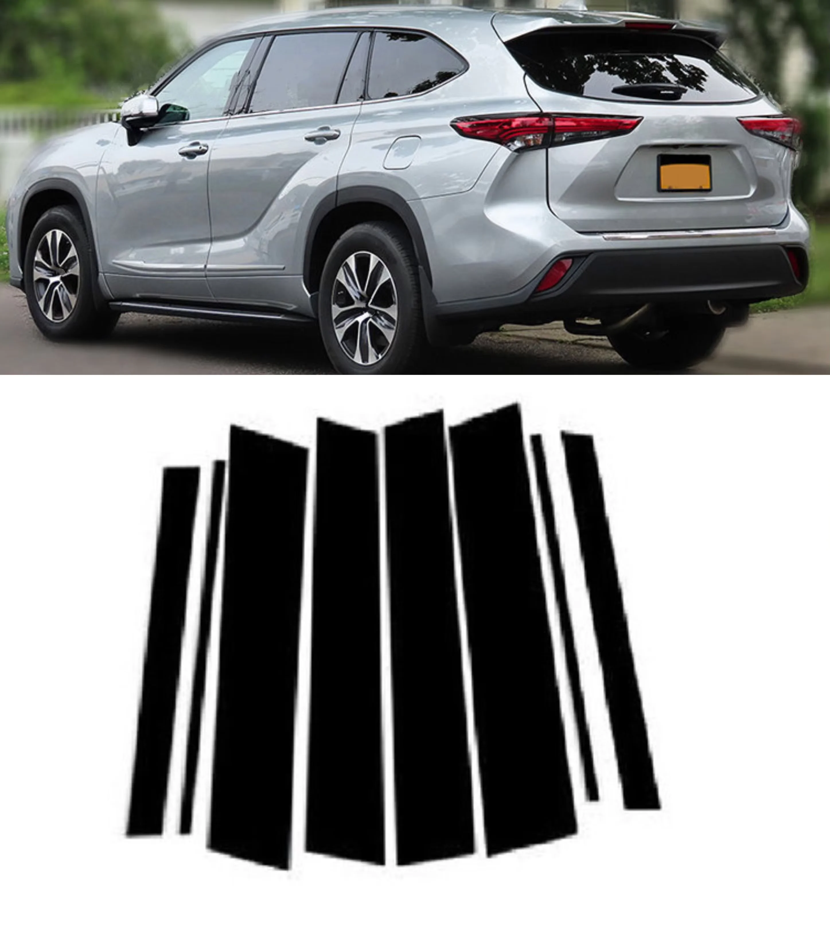 8PCS Glossy Black Pillar Posts Fit For  Toyota Highlander 2020 2021 2022  Window Door Column B C Pillar Post Cover Trim