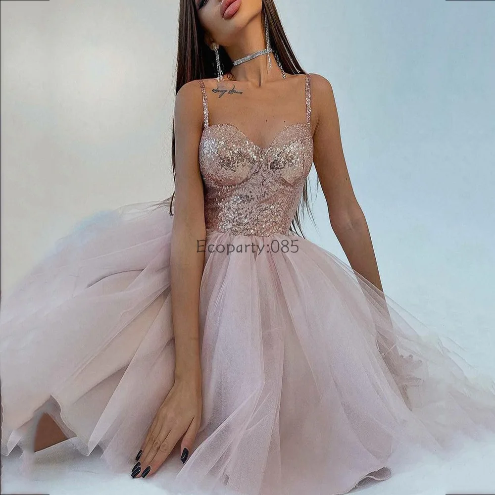 Evening Dress For Women Sexy Suspenders Dresss Ladies Heavy Sequin Pink Banquet Fairy Fashion Toast Dress robe