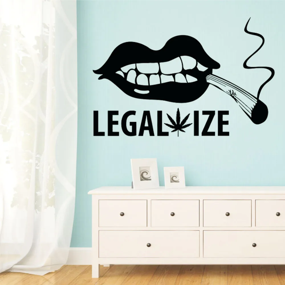 Sexy Lips Wall Sticker Joint Maple Leaf Legalize Smoking Weed Vinyl Window Stickers Smoking Room Removable Wall Decals