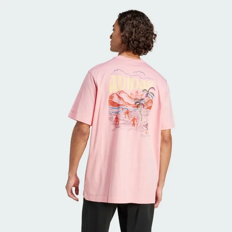 Adidas Clover Mixed Print Half Sleeve Pink Summer Men's Short Sleeve T-Shirt KC4957