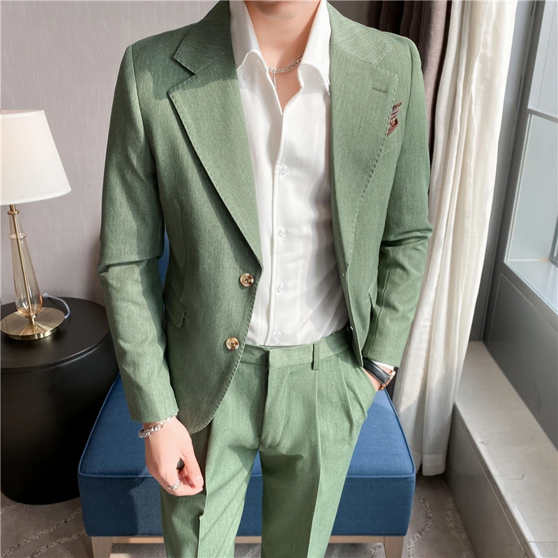 

( Jacket + Pants ) High End Men's Casual Business Suit Two-piece Set British Fashion Casual Suit Groom Wedding Dress Male Suit