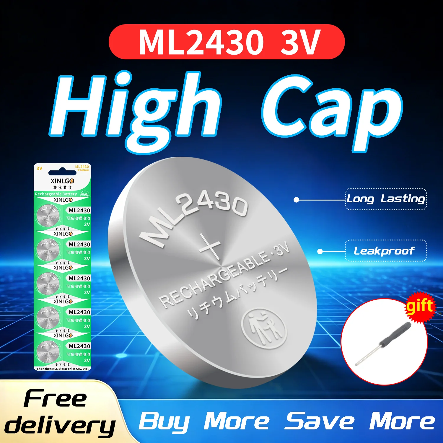 ML2430 3V Rechargeable Coin Cell CMOS RTC Battery Long Life For Industrial Control Board Replacement for CR2430 LIR2430