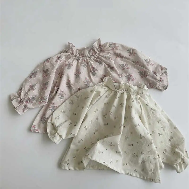 

2025 Autumn New Baby Long Sleeve Shirts Lace Collar Girls Floral Blouse Cotton Infant Toddler Soft Tops Girls Princess Shirts
