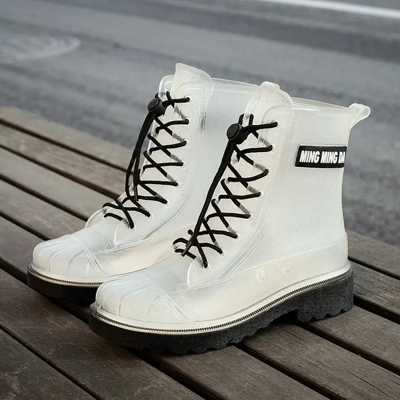 

Korean Fashion 2025 New Women's Jelly Rain Boots Short Transparent Non Slip Waterproof Shoes for Adults​