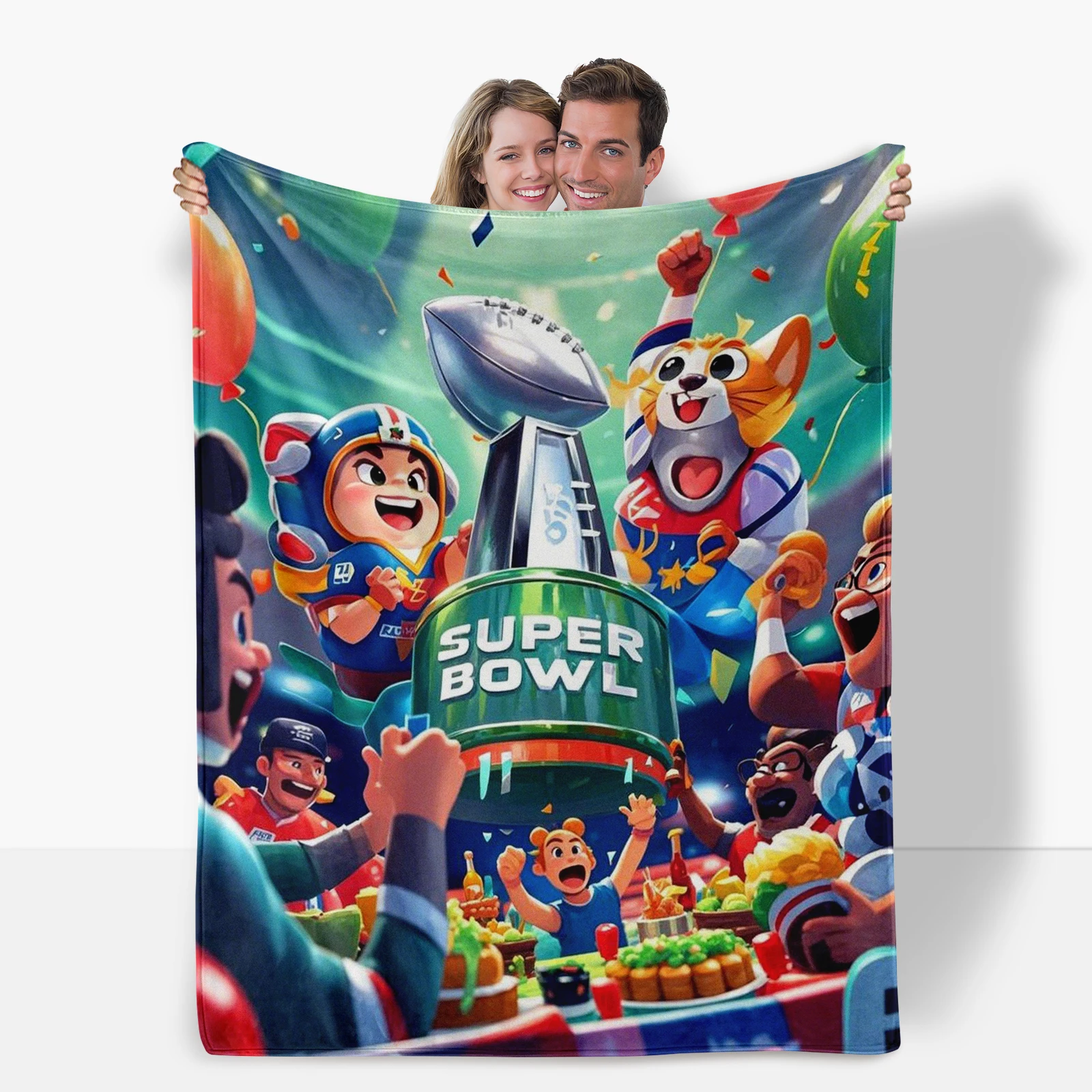 Soft Cartoon Football Super Bowl Blanket Ideal For Creating A Warm And Inviting Atmosphere At Home