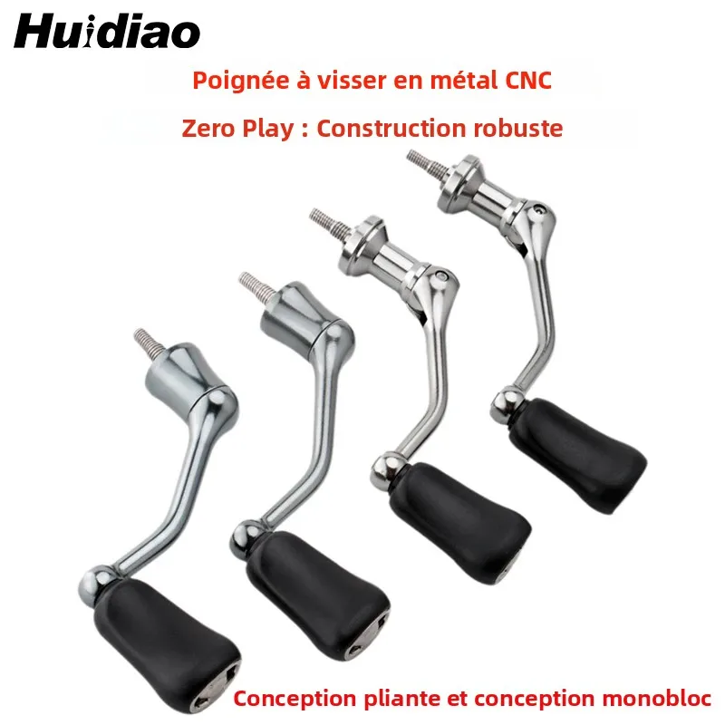 Huidiao poignée à visser tout en métal Durable pour moulinet de pêche Spinning Zero Play bras à bascule étanche conception une pièce/pliable