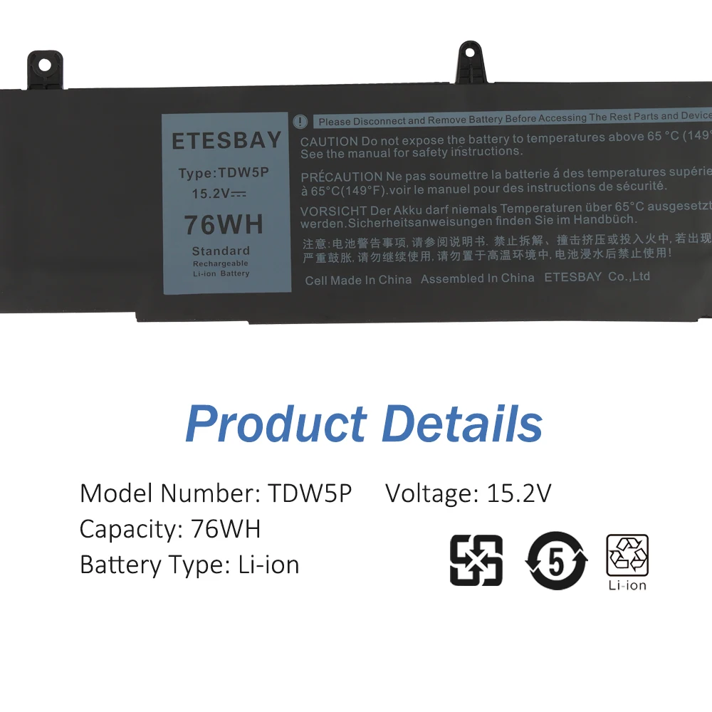 ETESBAY 노트북 배터리, 델 에일리언웨어 13 R3 ALW13C-D1738 D2718 D2728 D2738 D2838 D2508 D2503S D2506S D2715S 시리즈용 TDW5P