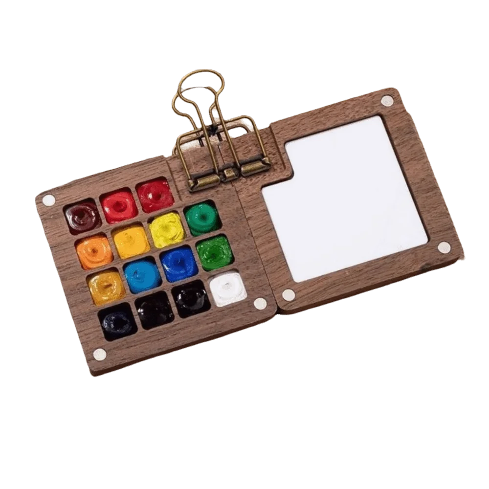 New 8 Grids Pocket Palette 15 Grids Walnut Mini Watercolor Set Mini Size Wooden Wooden Watercolor Set Outdoor Painting