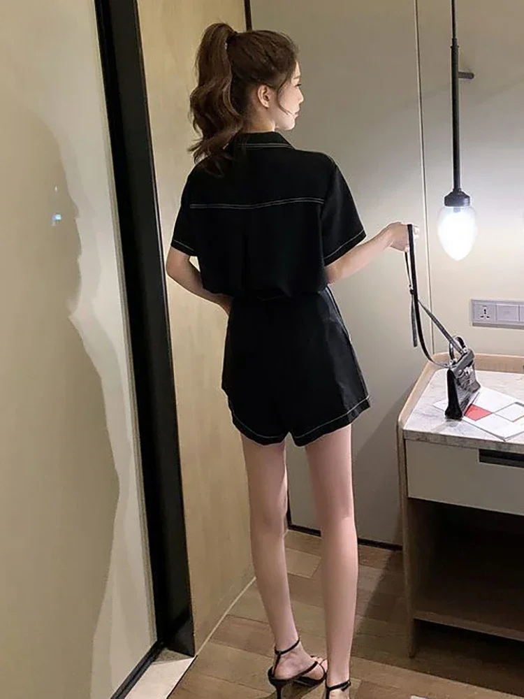 2024 Summer New in Women\'s Short Sets Black Cargo Suit Korean Style Fashion Elegant Women Two Piece Sets Outfits Matching Sets