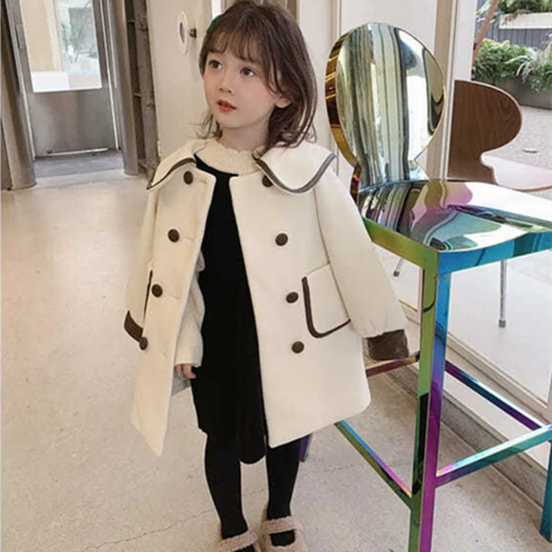 Girls Kids Coat Jacket Cotton Woolen 2022 Cute Warm Plus Thicken Velvet Winter  Overcoat Children\'s Clothing