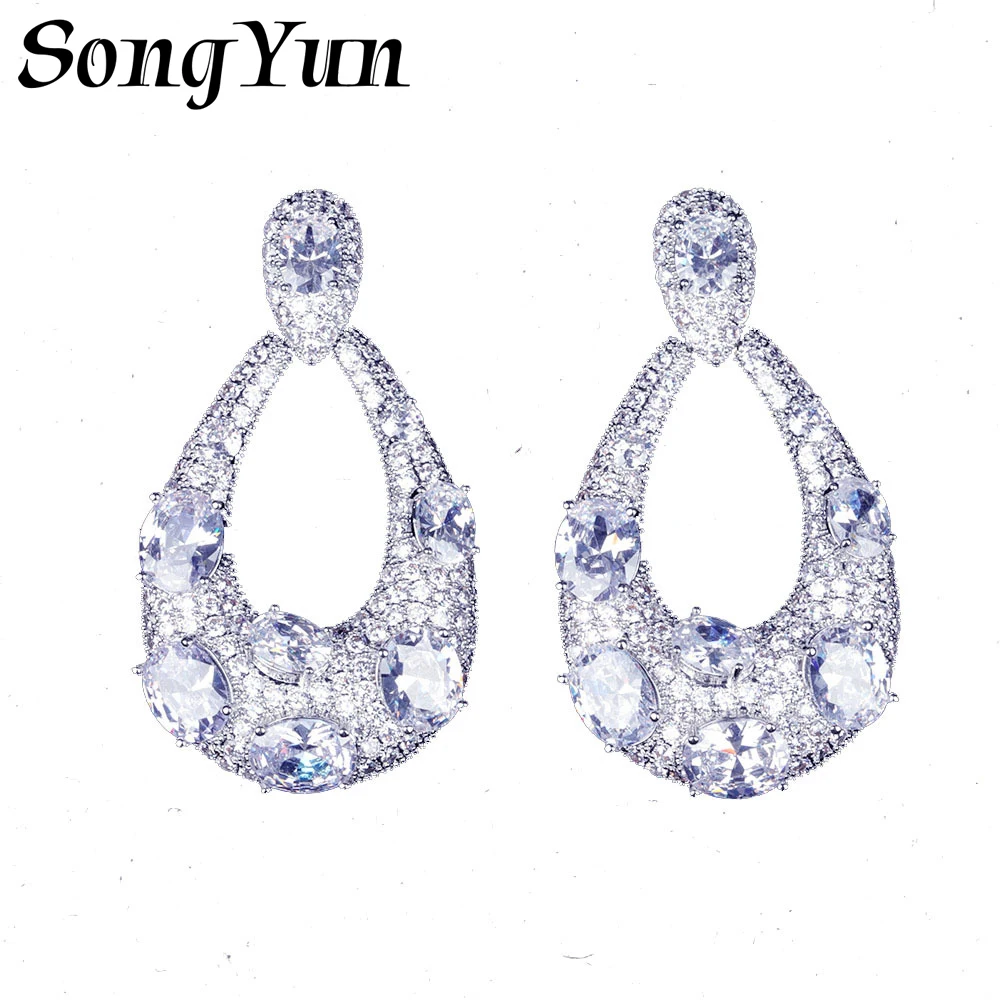 

SongYun Jewelry MHT Quality Brass Stud Earrings Drop CZ 7A Zircon Anniversary Gift Statement Jewelry Women Earring Jewelry