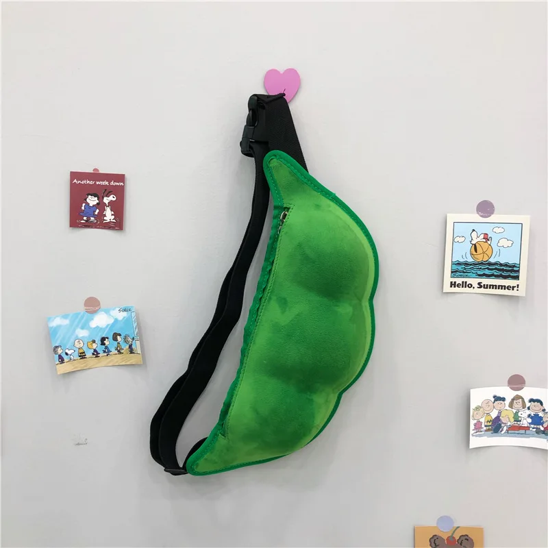 

Fashion Plush Women's Messenger Bag Cute Edamame Shaped Shoulder Bag Fresh Sweet Solid Color Zipper Handbags for Women