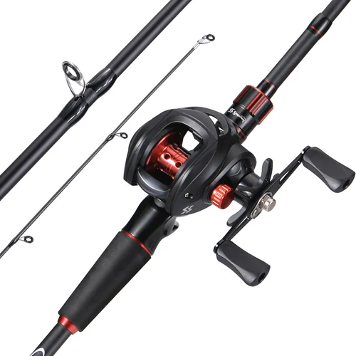 Imagen 2 del producto Combo de carrete de caña de pescar Sougayilang, caña de fundición de fibra de carbono de 1,8/2,1 m y relación de engranaje 7,2: 1, Baitcasting Ree Max Drag 10kg para lubina
