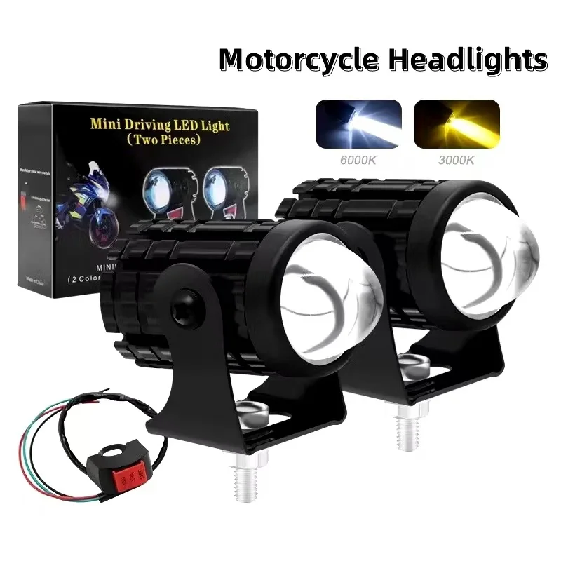 With Switch 2 PCS Super Bright Motorcycle LED Explorers Headlight Projector Fisheye Lens LED Moto Fog Auxiliary Motorcycle Headl