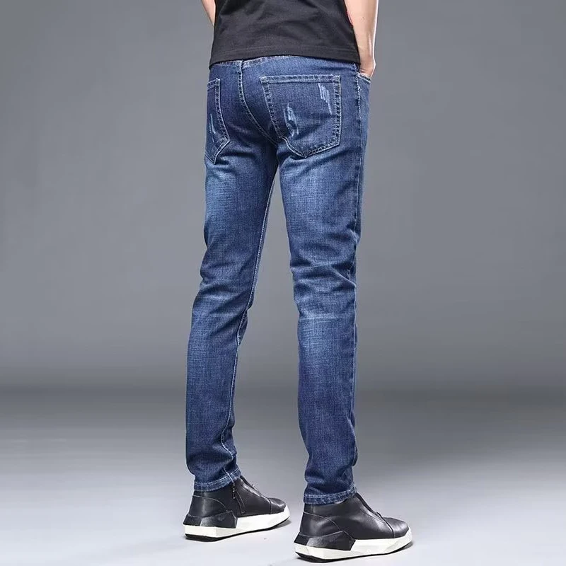 Pantalones vaqueros informales clásicos y elegantes para hombre, ropa para las cuatro estaciones, pantalones negros y azules, mallas de cintura media, pantalones de tela vaquera para hombre