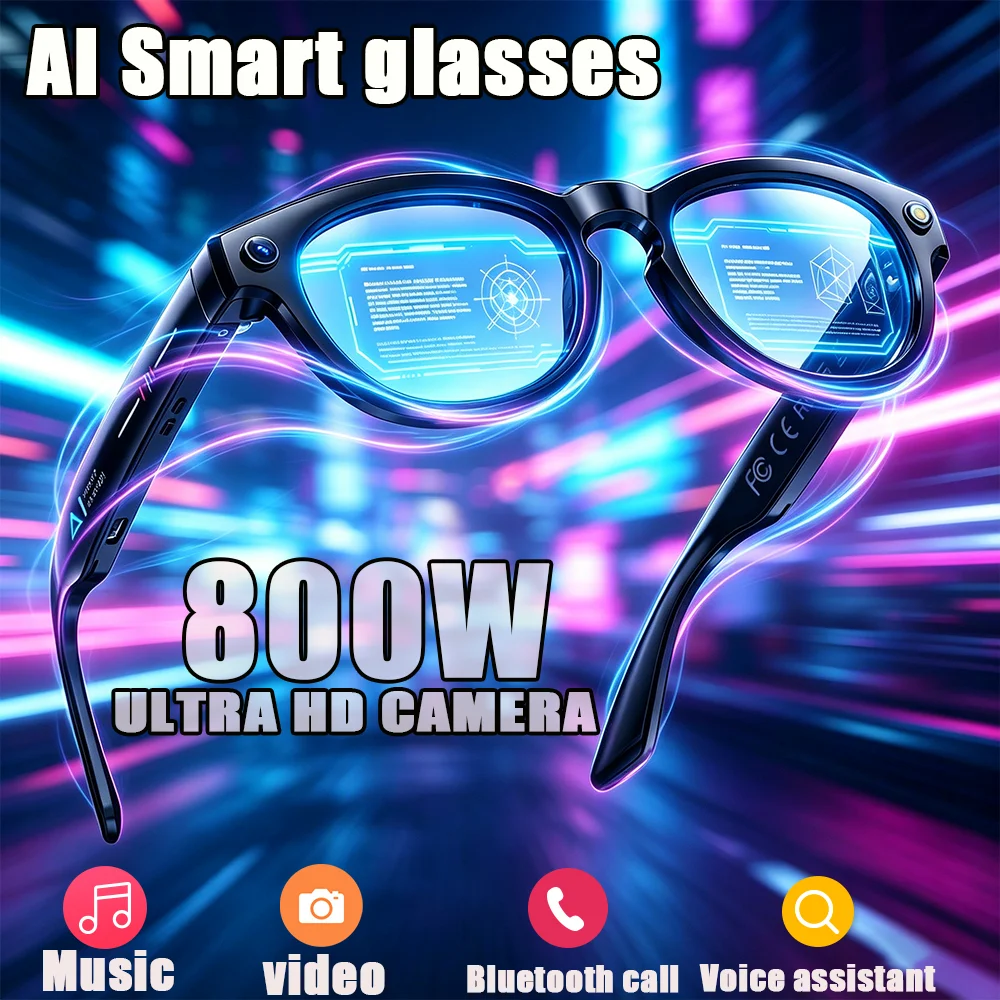 2026 NEW AI Smart Glasses 800WULTRA HD CAMERA Voice assistant take photo video Music Calorie monitoring 260mah Large battery