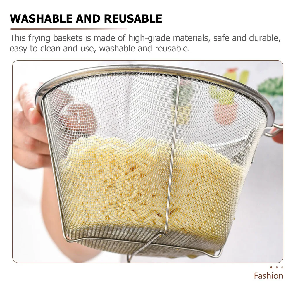 Cesta para freír con mango plegable de acero inoxidable para un drenaje rápido de aceite, utensilios de cocina, herramienta para patatas fritas, carne, aperitivos Wonton, malla para freír