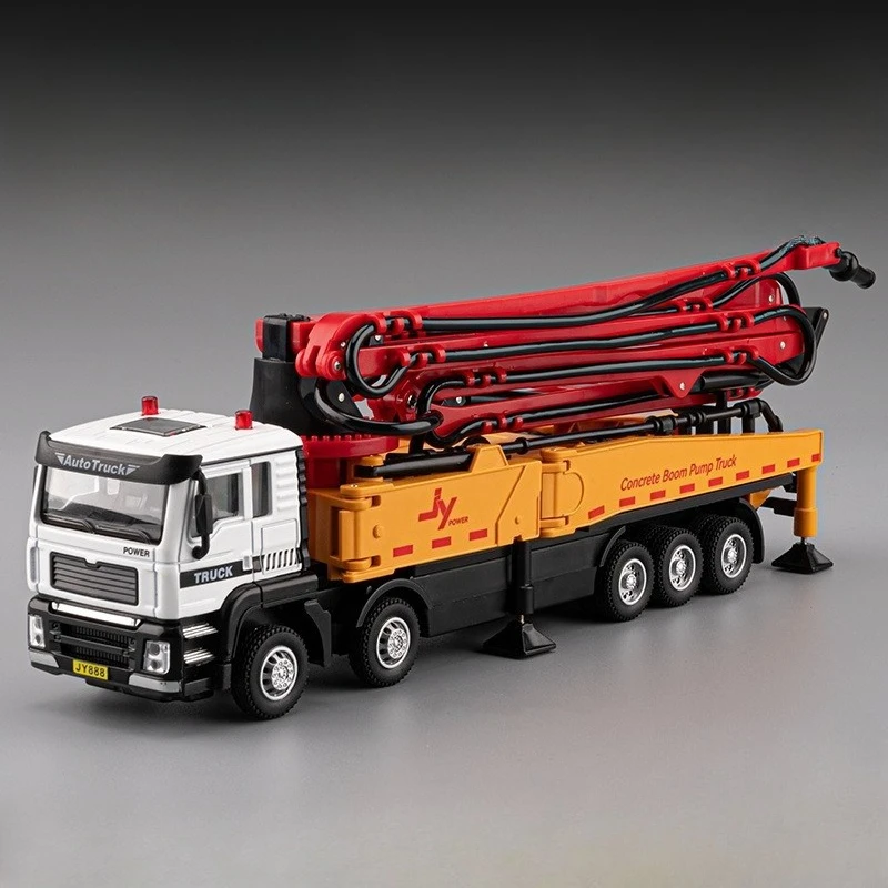 Diecast Alloy 1/50 Scale Cement Pump Truck Model Pull Back Sound Light Toy Construction Vehicle Cement Pouring Truck Vehicle
