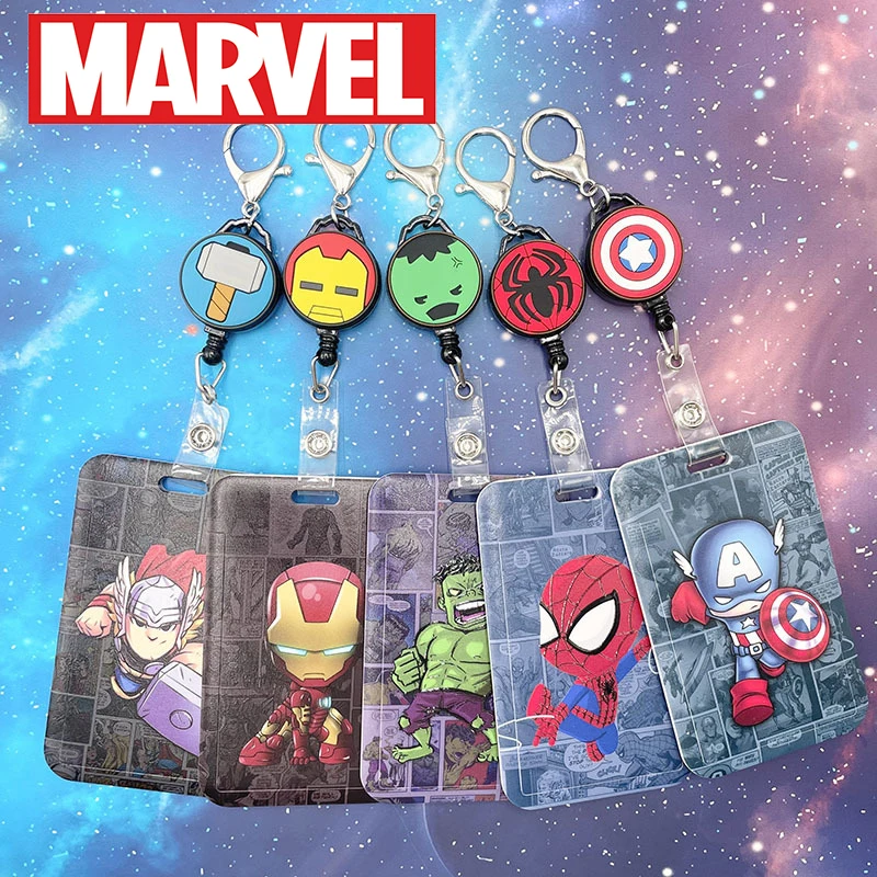 Marvel Student Lunch Card Holder Stretchable Easy Pull Button Cartoon Nurse Doctor Badge Hangtag Keychain Icard Protective Cover