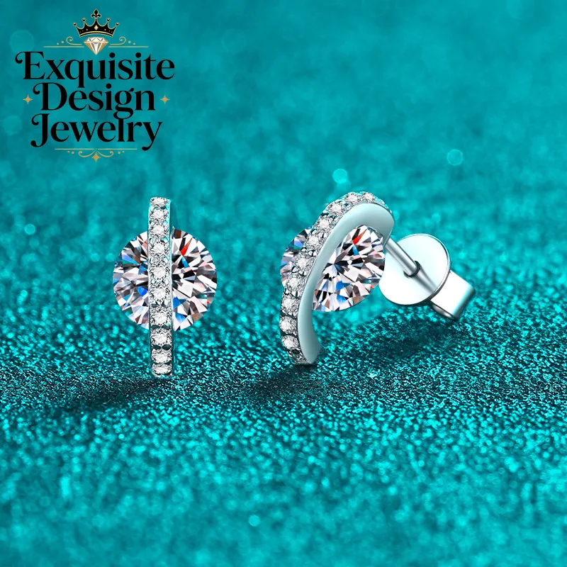 Exquisite Platinum PT950 Exquisite 2-carat Moissanite Earrings for Women, Star-inspired with Tiny Pavé Diamonds Ear Studs Gift