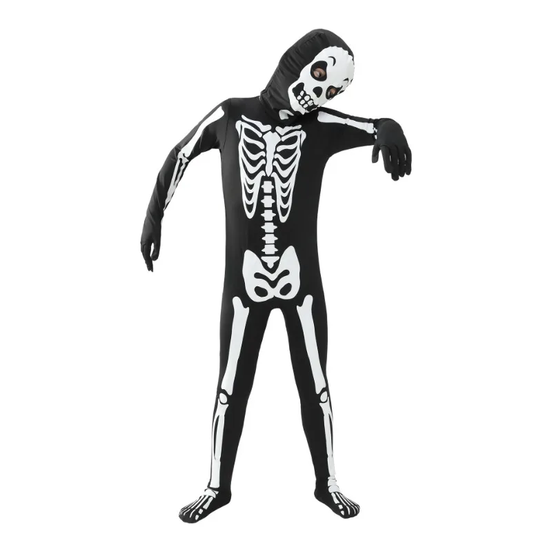 Boys Scary Zombie Halloween Costume Glow In The Dark Printed Skeleton Jumpsuit Kids Carnival Party Spooky Ghost Horror Jumpsuit