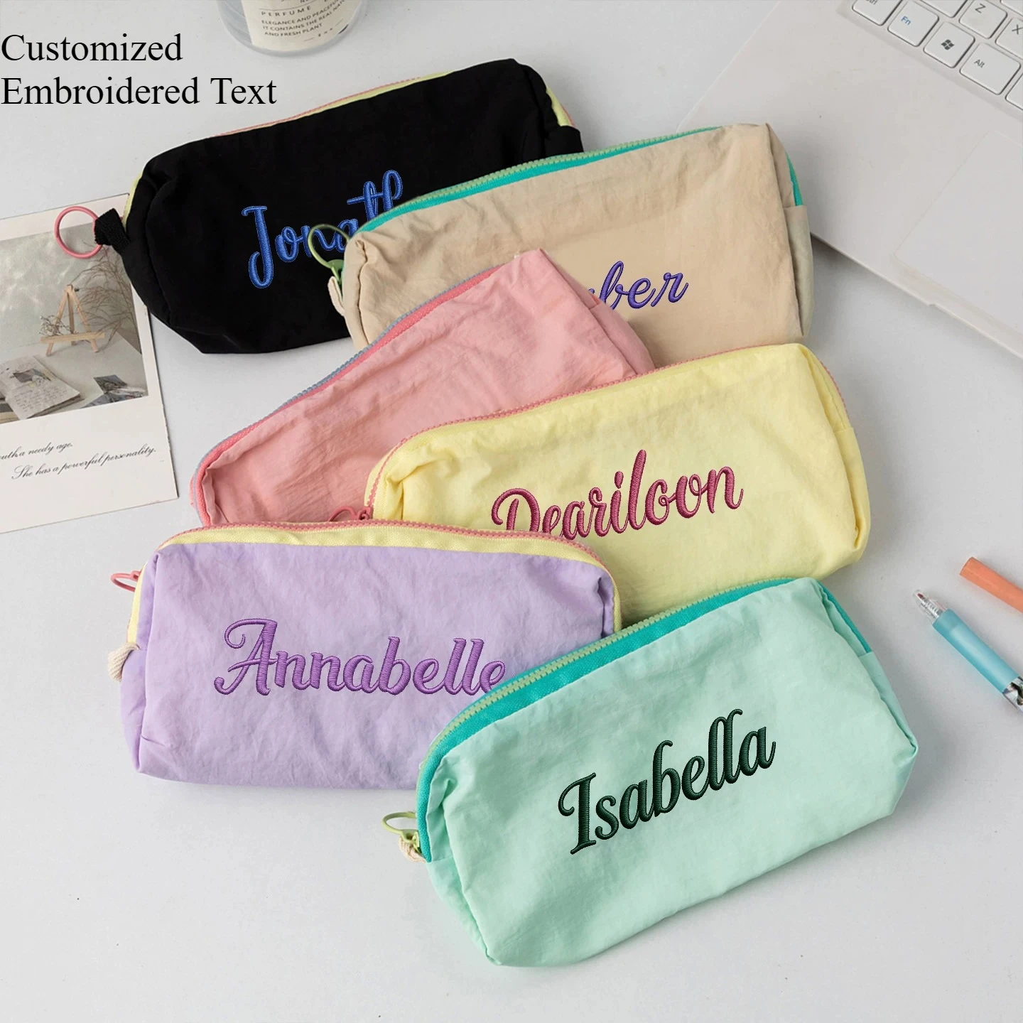 Custom Pencil Case Personalized Name Embroidery Candy Color Stationery Pouch School Supplies Organizer Gift for Kids Girls
