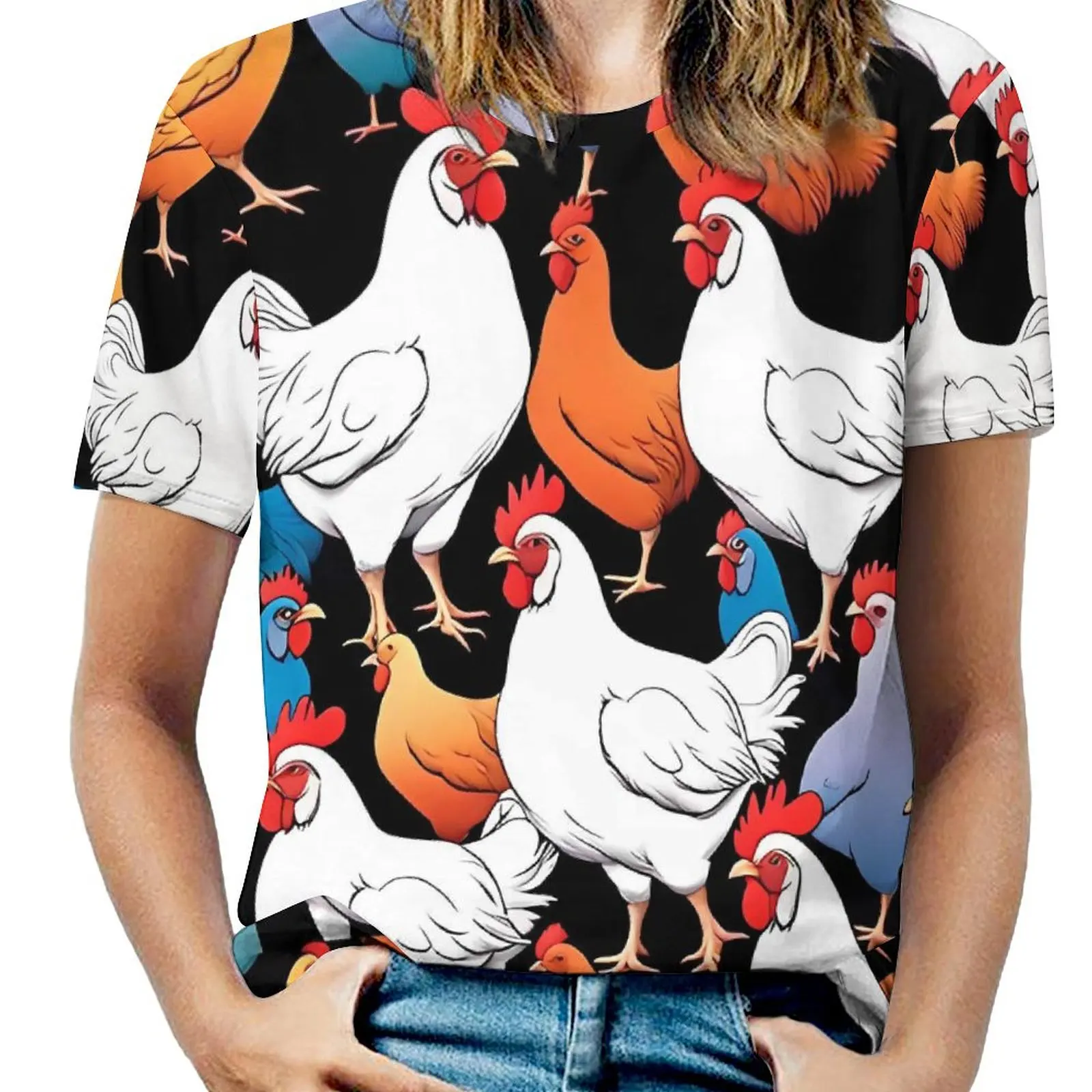 Chubby Chickens T Shirt O Neck Cute Animal Oversize T-Shirts Short Sleeves Classic Tshirt Women Beach Cool Graphic Tops