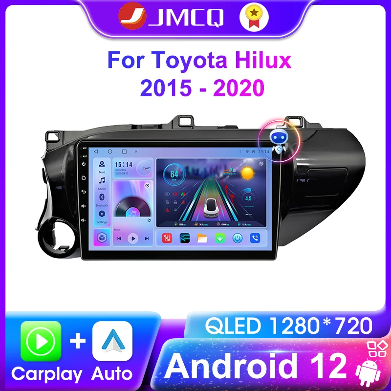 JMCQ Android 12 2 Din Car Stereo Radio For Toyota Hilux Pick Up AN120 2016 - 2020 Multimedia Video Player Carplay GPS Head Unit