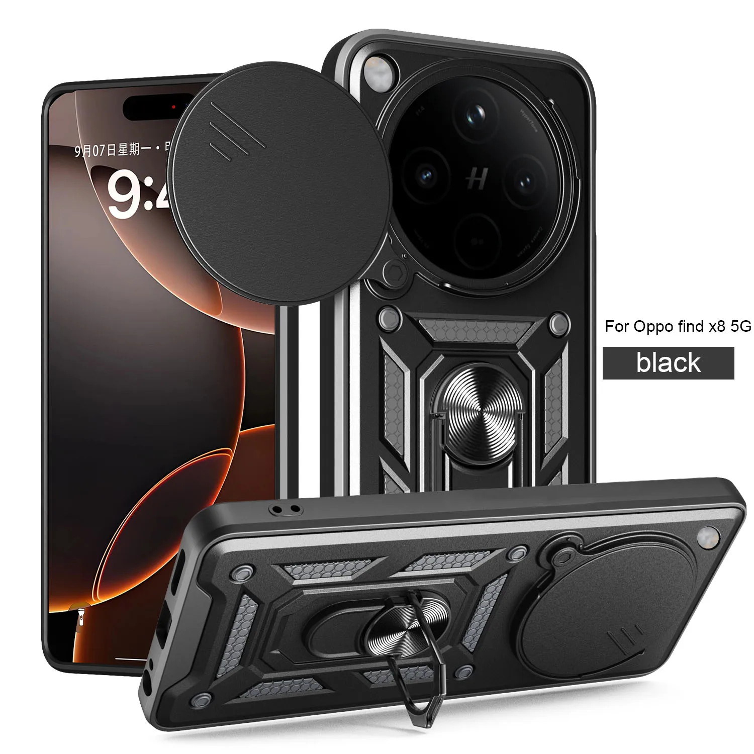 Für OPPO Find X8 Hülle Oppo Find X8 Pro Cover Find X8 Pro Magnetischer Ringhalter Panzer-Handyhülle Schiebe-Kameraschutz Rückseitenabdeckung