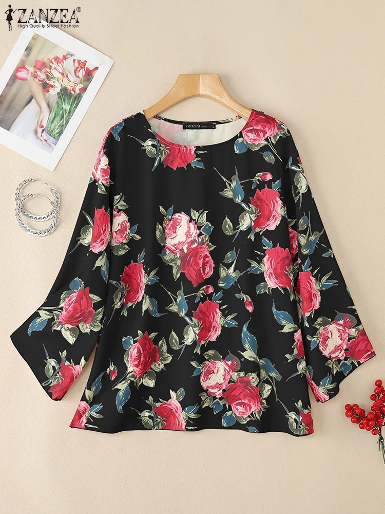 

Long Sleeve Tops Fashion O-Neck Tunic Bohemian Floral Pullovers Oversized Elegant Blusas 2025 ZANZEA Casual Loose Autumn Blouse