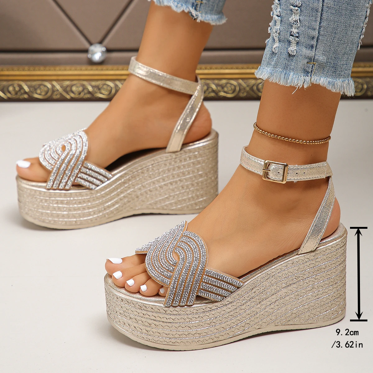 Women Sandals 2024 New Summer Weave Solid Platform Wedges Open Toe Sandals Fashion High Heels Dress Shoes Zapatos De Mujer