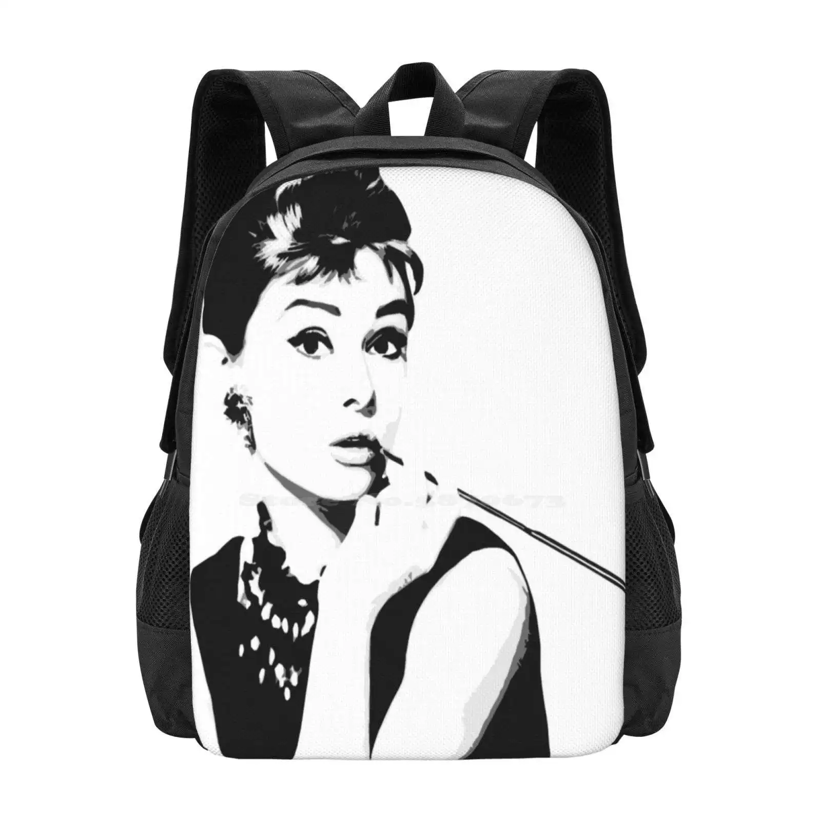 Audrey Hepburn Portrait Art School Bags For Teenage Girls Laptop Travel Bags Black And White Celebrity Art Fan Art Classic