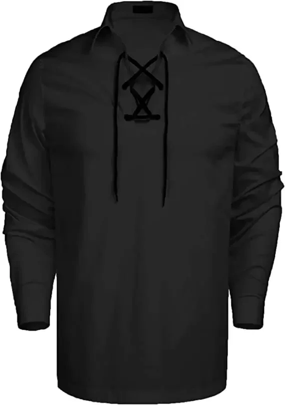 

Medieval Renaissance Pirate Shirt Men's V-Neck Lace-Up Long-Sleeved Shirt