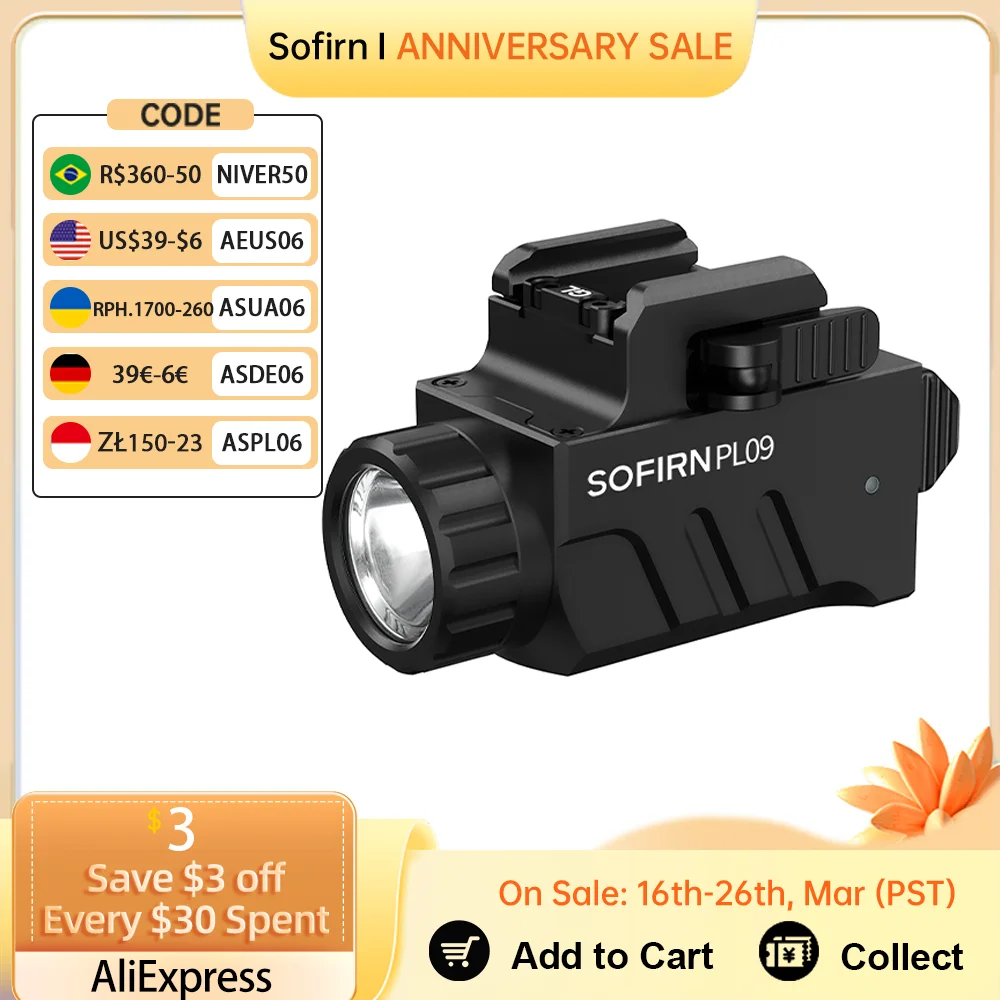 SOFIRN PL09 Flashlight 1600lm Rechargeable Light Quick Release Tactical Light with Double Switch for Picatinny Rail