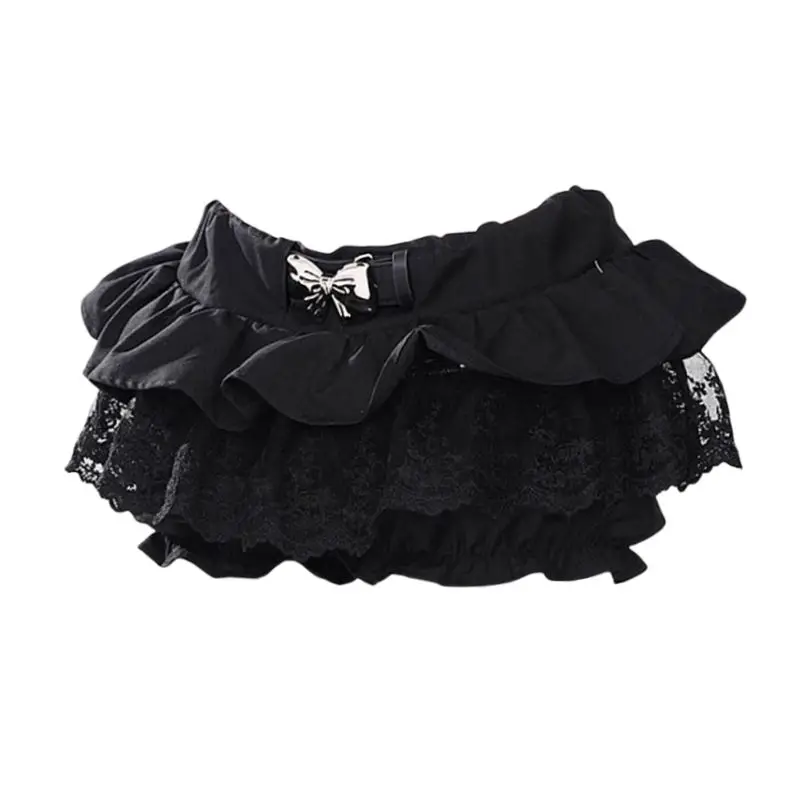 

2024 New Summer Korean Version Minimalist Sexy Low Waisted Short Skirt with Lace Patchwork Folds Women's A-line Mini Skirts