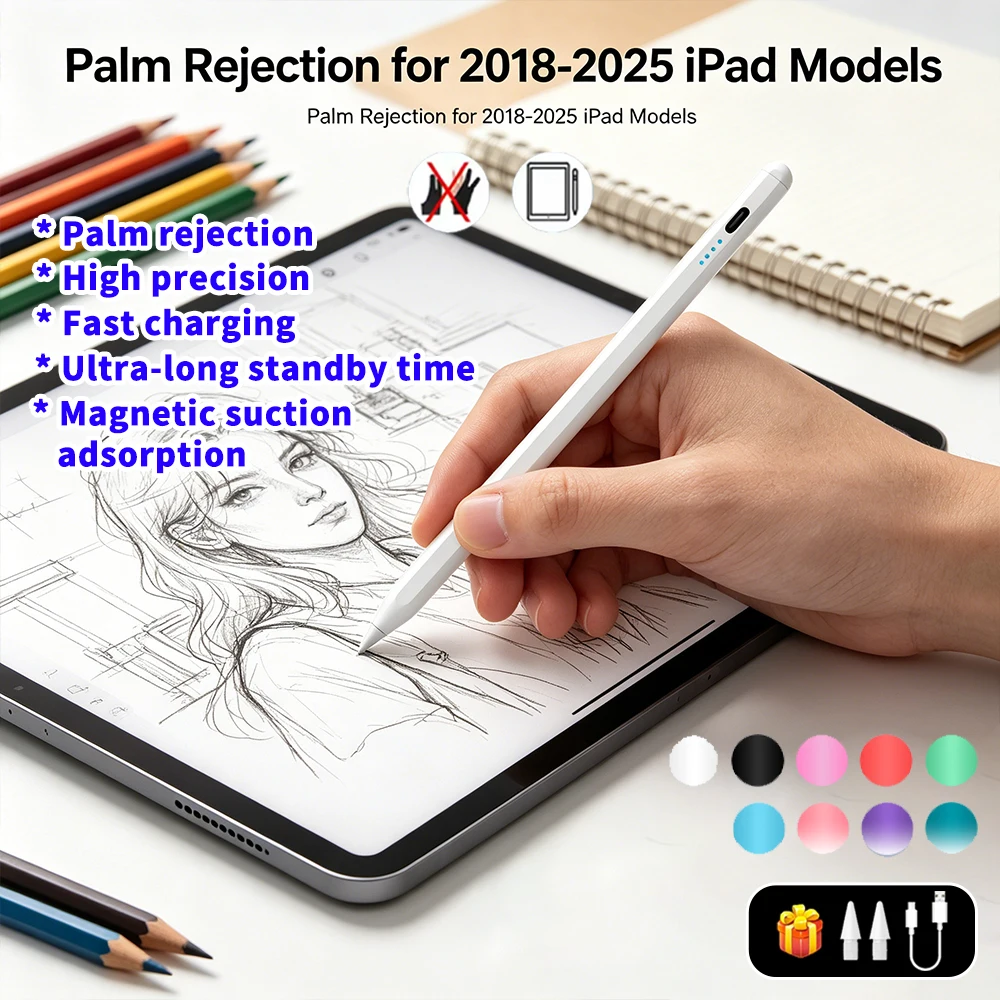 

Lightweight Stylus Pen For iPad A16 11/10th Gen 2025 2023 2022 2021 2020 2019 2018 Pro Air Mini iPad Pencil With Palm Rejection