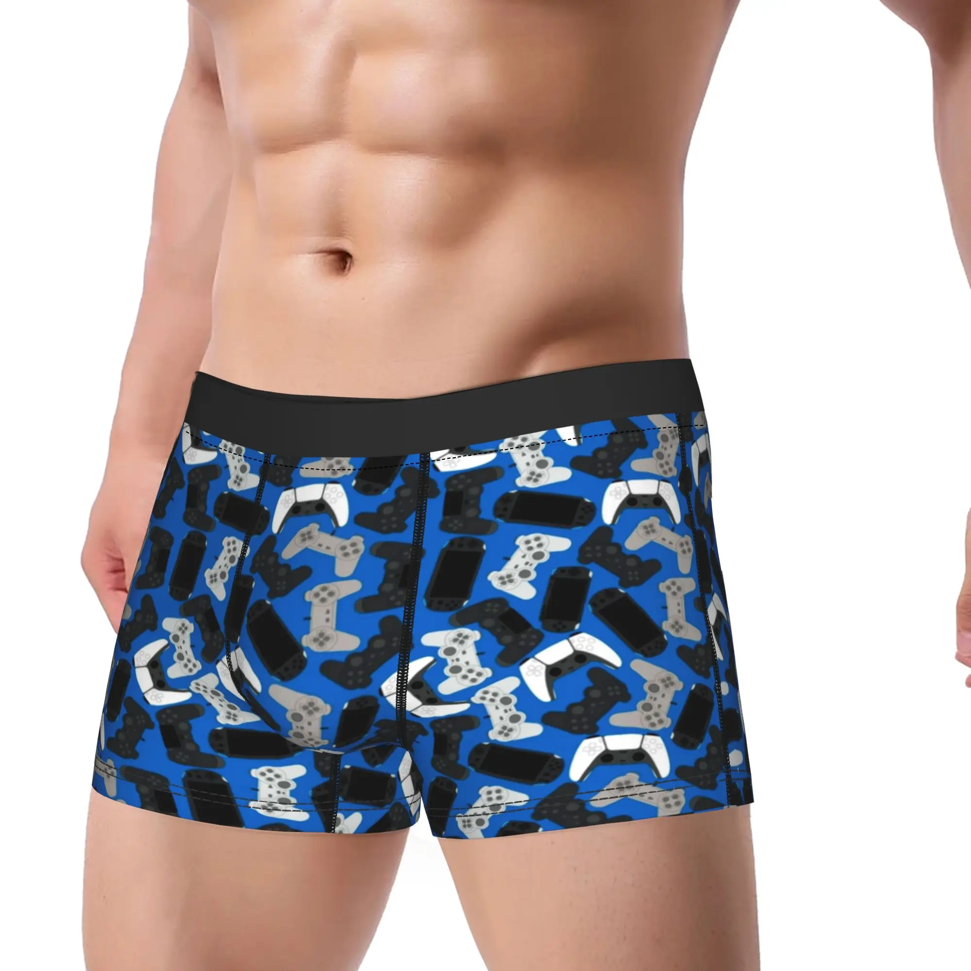 Men Game Controller Pattern Long Underwear  Humor Boxer Briefs Shorts Panties Male Breathable Underpants Plus Size