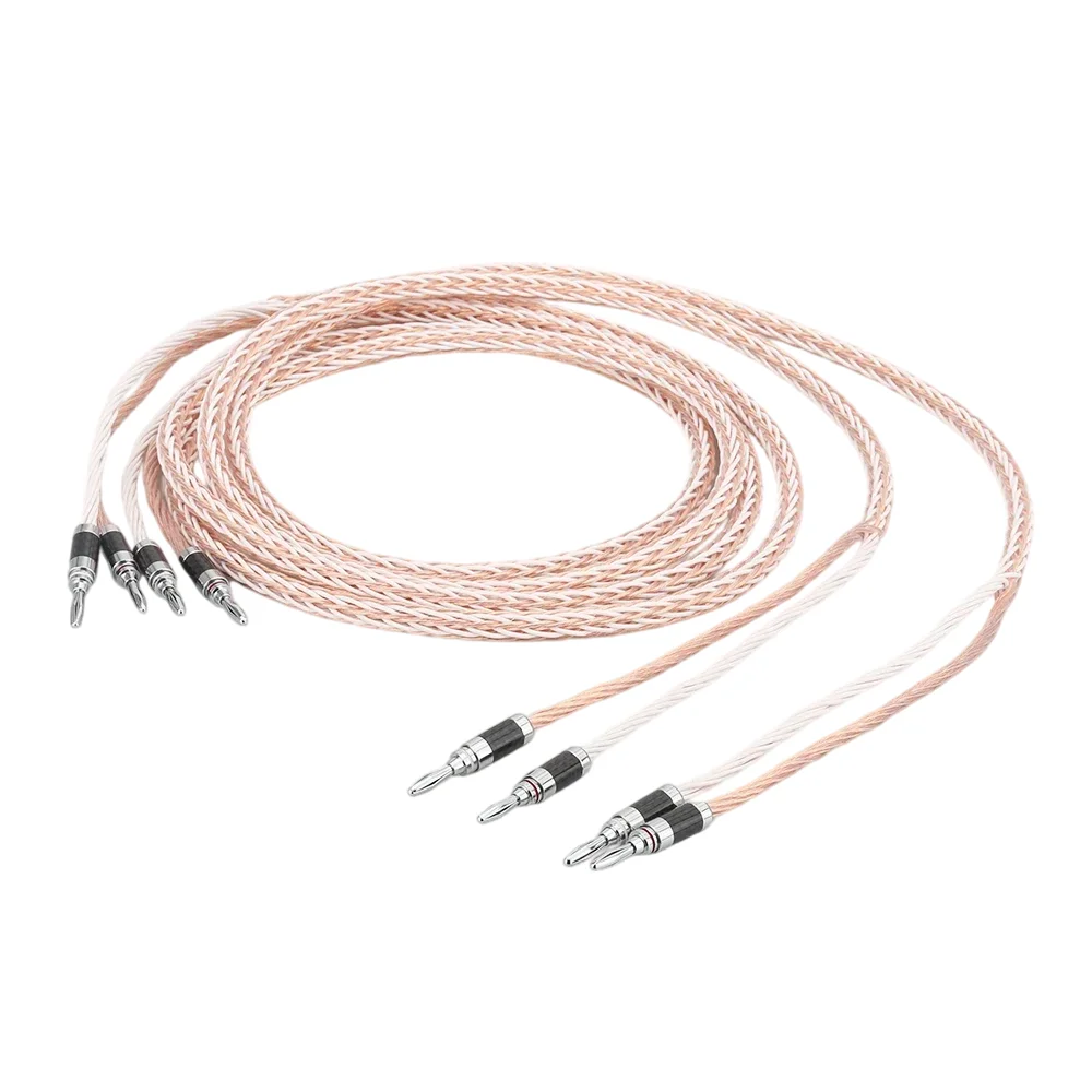 1 Pair Hifi audio 8TC Speaker Interconnect Cable Hifi Speaker Cable with Carbon Fiber Banana Connector