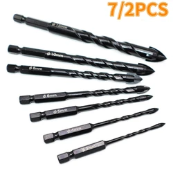 7/2PCS Cross Hex Tile Drill Bits Glass Drill Bit Ceramic Concrete Hole Opener Alloy With 4 Cutting Edges 3-12mm Drill Bit Set
