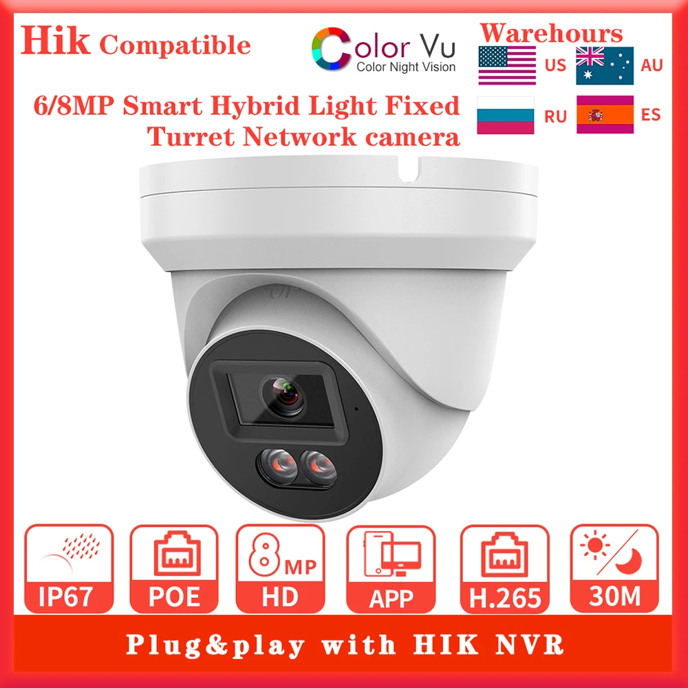 

Hikvision Compatible 4K 8MP ColorVu IP Camera Built in audio SD Card slot Surveillance Network Camera Plug&Play HIK NVR